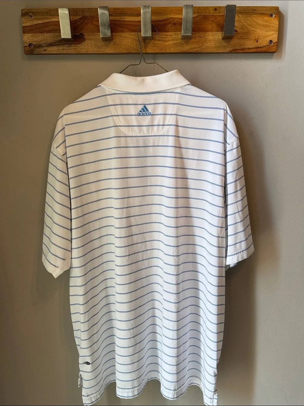 Adidas - Men's White Polo with Light Blue Stripes